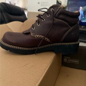 Brown Leather Ankle Boots with Rugged Sole